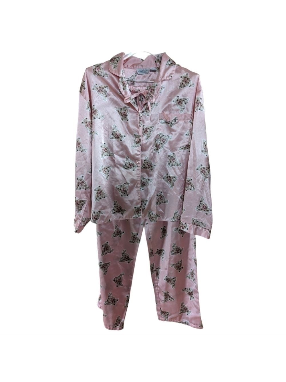 Kathryn Silky Outside, Brushed Inside Pink Teddy Bear pajamas Size Large